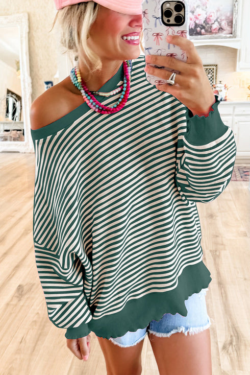 Stripe Loose Drop Shoulder Long Sleeve Top